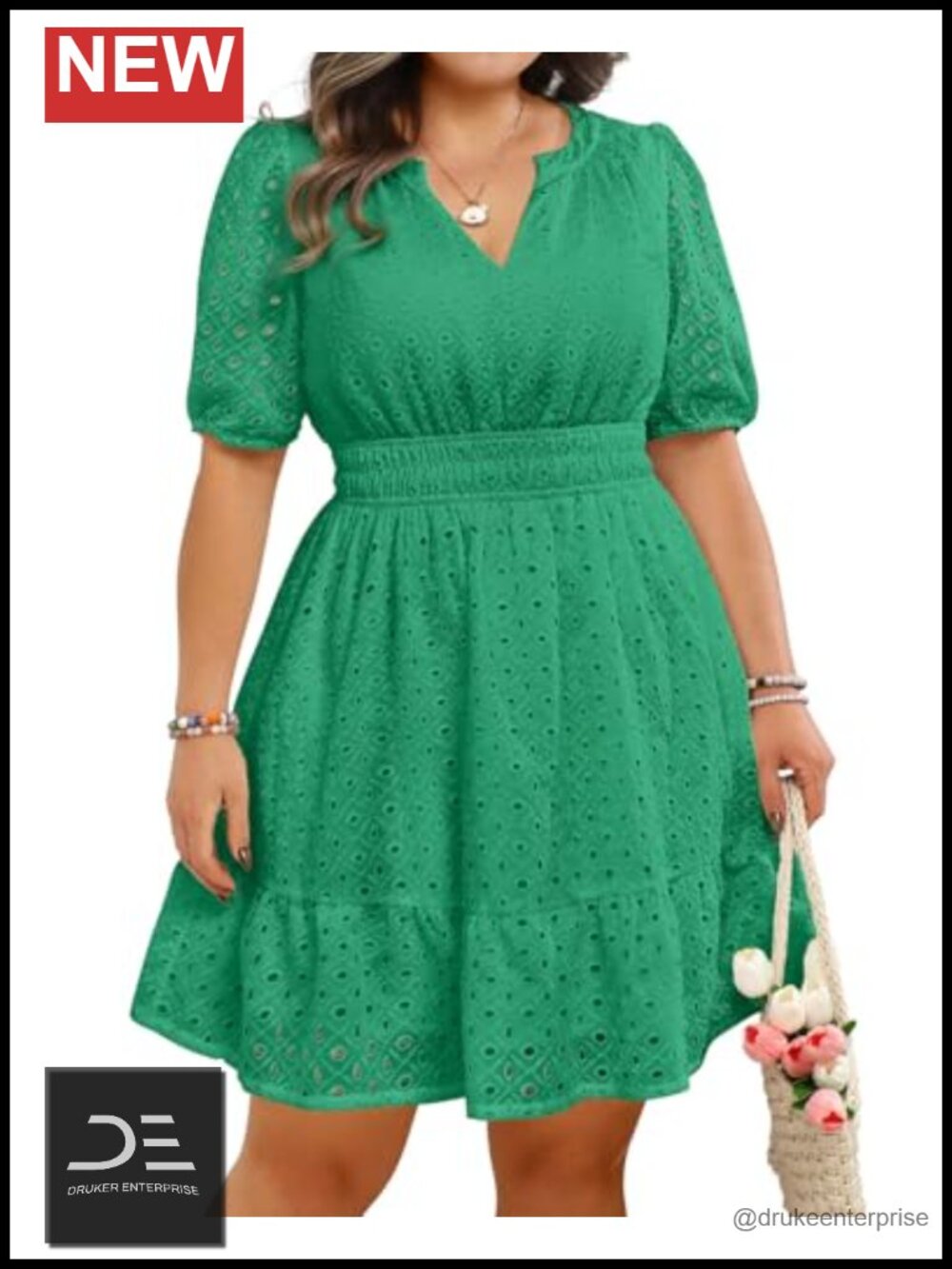 Plus Size Eyelet Lace Hollow Out A-Line Short Dress